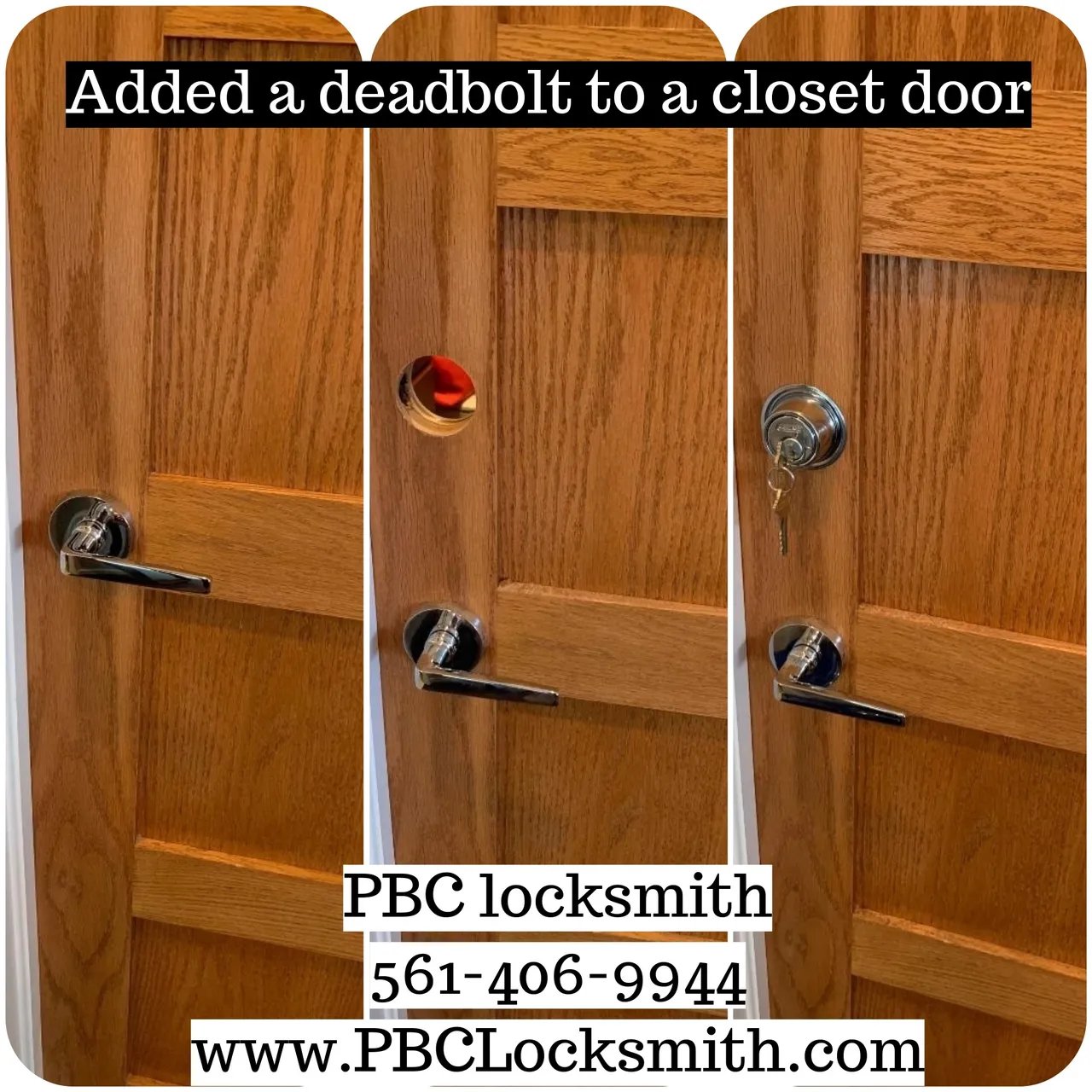 Deadbolt added to a closet door for secure storage